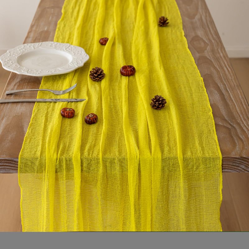 Keketoarrange 3pcs Yellow Gauze Rustic Cheesecloth Table Runner 120 Inch 10 FT for Wedding Baby Shower Bridal Shower Birthday Engagement Garden Outdoor Party Long Sheer Boho Decorations