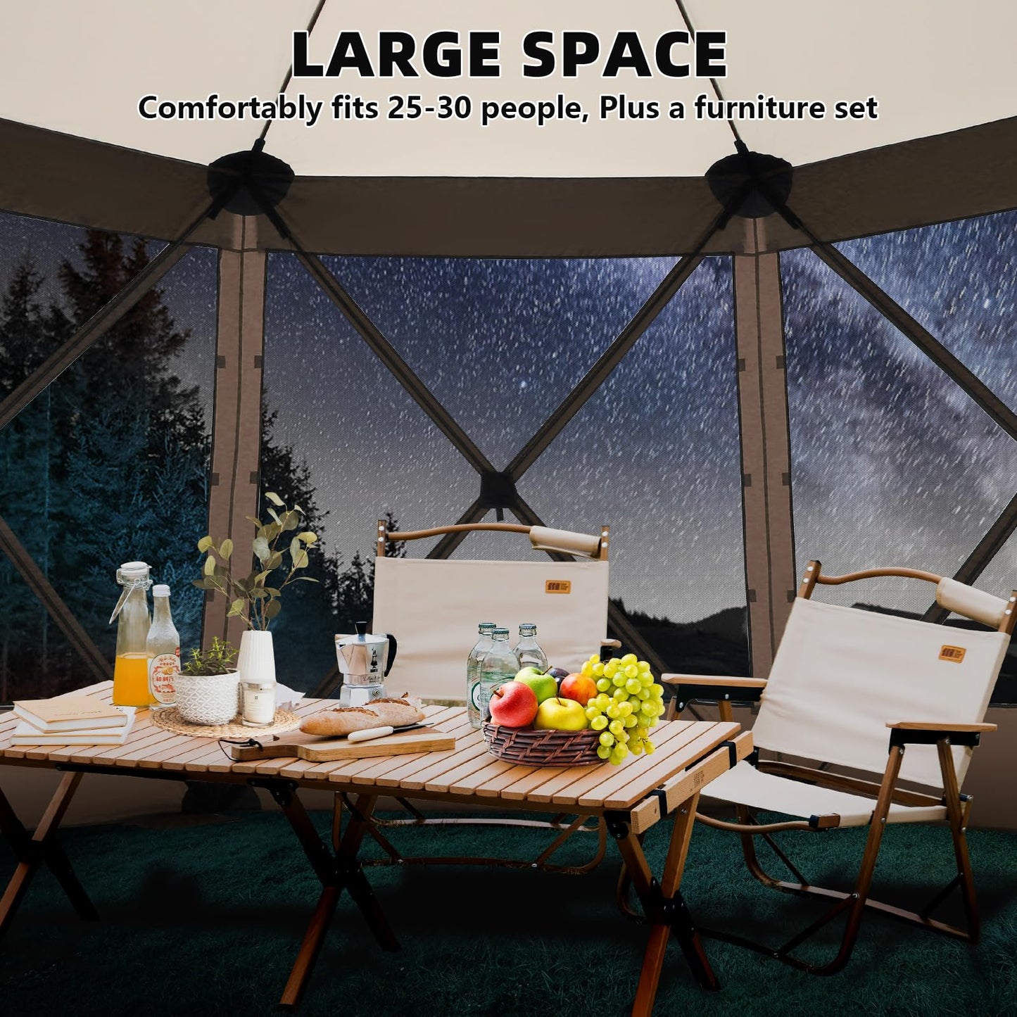 COBIZI Pop Up Gazebo Screen Tent Screen House for Camping, 15x15 Screen Room with Mosquito Netting, Hub Tent Instant Screened Canopy with Carrying Bag and Ground Stakes, Brown