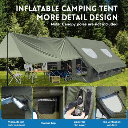 KIKILIVE Inflatable Camping Tent with Pump, 4 Season Inflatable Tents for Camping, Inflatable House Tent Waterproof Easy Setup Glamping Tent