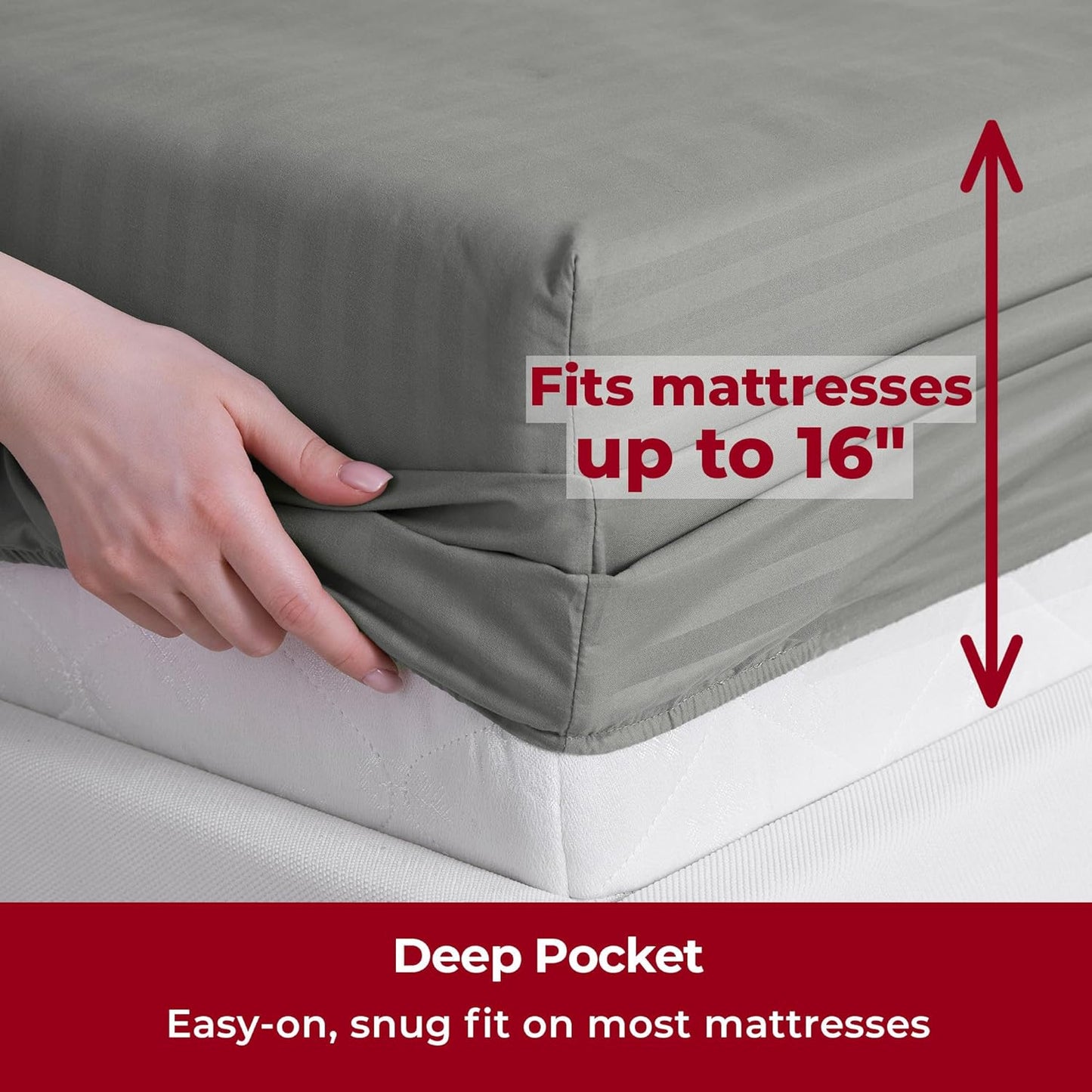 Mellanni Full Sheets Set - 4 PC Hotel Luxury Bedding | Extra Soft, Cooling, Wrinkle-Resistant (Striped Gray/Silver)