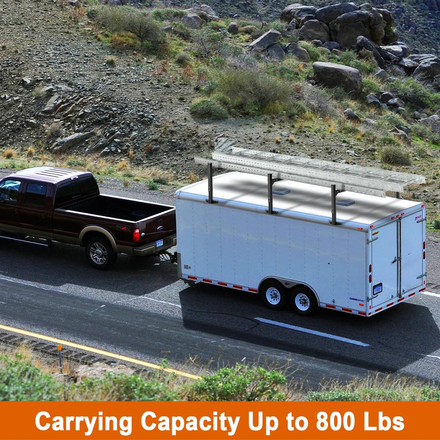 CIRONBOW Adjustable Aluminum Trailer Ladder Rack, Cargo Box Rack with 2 Straps, Adjustable Length 5.7FT-7.7FT, 2 Bars - Fit for Open and Enclosed Trailers, 800LB Capacity
