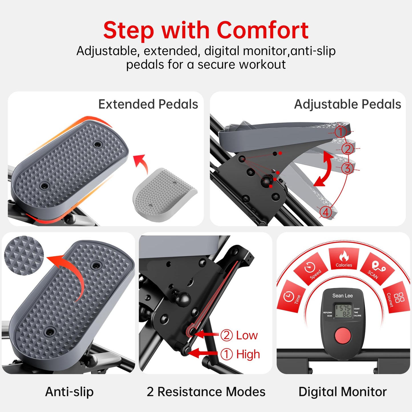 Upgraded seanleecore Stair Stepper Machine for Home with Device Holder & Silicone Floor Mat, Extra-Long Non-Slip Pedals Vertical Climber Exercise Machine