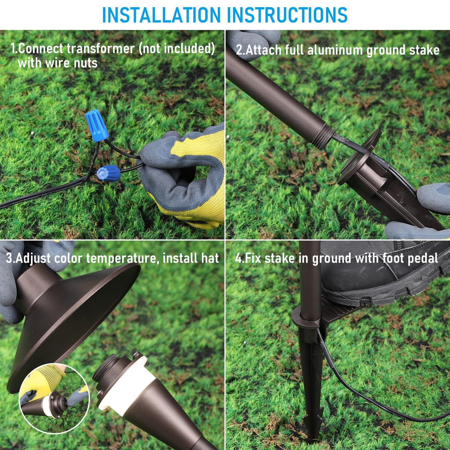 LEONLITE Update 5CCT Low Voltage Pathway Lights, LED Landscape Path Lights, 1800/2700/3000/4000/5000K, Hat Shape Head, 12-24V AC/DC, IP65 Outdoor Walkway Light, Oil Rubbed Bronze Aluminum, Pack of 6