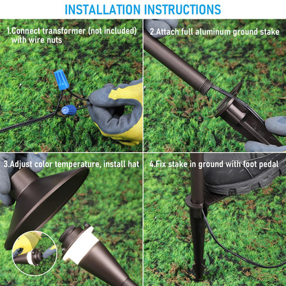 LEONLITE Update 5CCT Low Voltage Pathway Lights, LED Landscape Path Lights, 1800/2700/3000/4000/5000K, Hat Shape Head, 12-24V AC/DC, IP65 Outdoor Walkway Light, Oil Rubbed Bronze Aluminum, Pack of 6