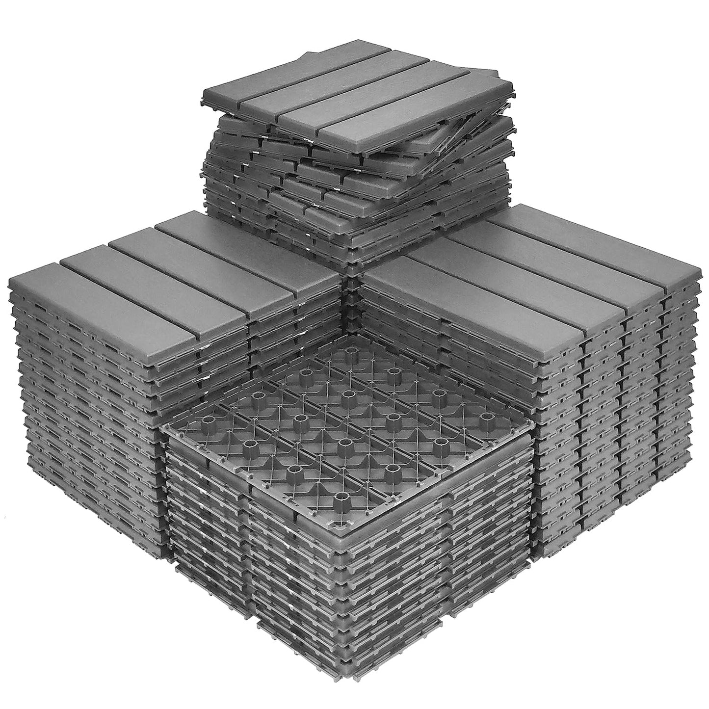MinCHI257 60 sq. ft Plastic Interlocking Deck Tiles,60 Pack Patio Deck Tiles,12"x12" Waterproof Outdoor Flooring All Weather Use, Patio Floor Decking Tiles for Porch Poolside Balcony Backyard, Grey