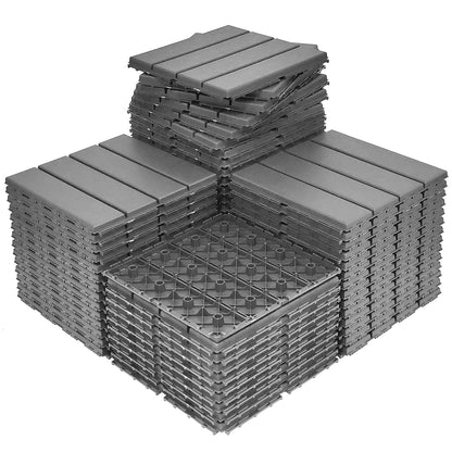 MinCHI257 60 sq. ft Plastic Interlocking Deck Tiles,60 Pack Patio Deck Tiles,12"x12" Waterproof Outdoor Flooring All Weather Use, Patio Floor Decking Tiles for Porch Poolside Balcony Backyard, Grey