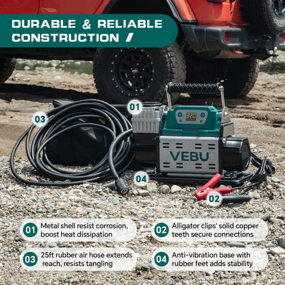 VEBU ‌RV Air Compressor 12V Tire Inflator, 150PSI with Auto Shut-off, Digital Display & Preset, 5.65CFM Fast Inflation for Off-road Vehicles, Trucks, SUVs, RVs, ATVs, Corded Electric