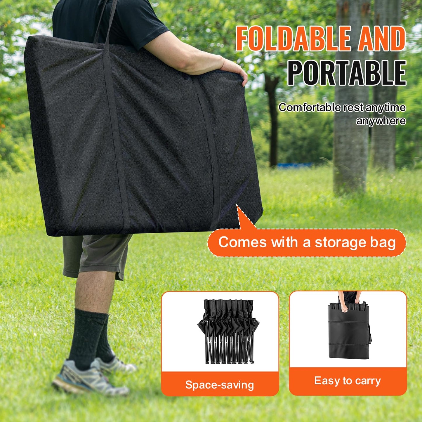 VEVOR Portable Folding Bench, 8 Seats Foldable Sideline Bench, Outdoor Camping Bench Chair with Carry Bag & Backrest, Team Sport Sideline Bench for Football Fishing, No Assembly Instant Seating, Black