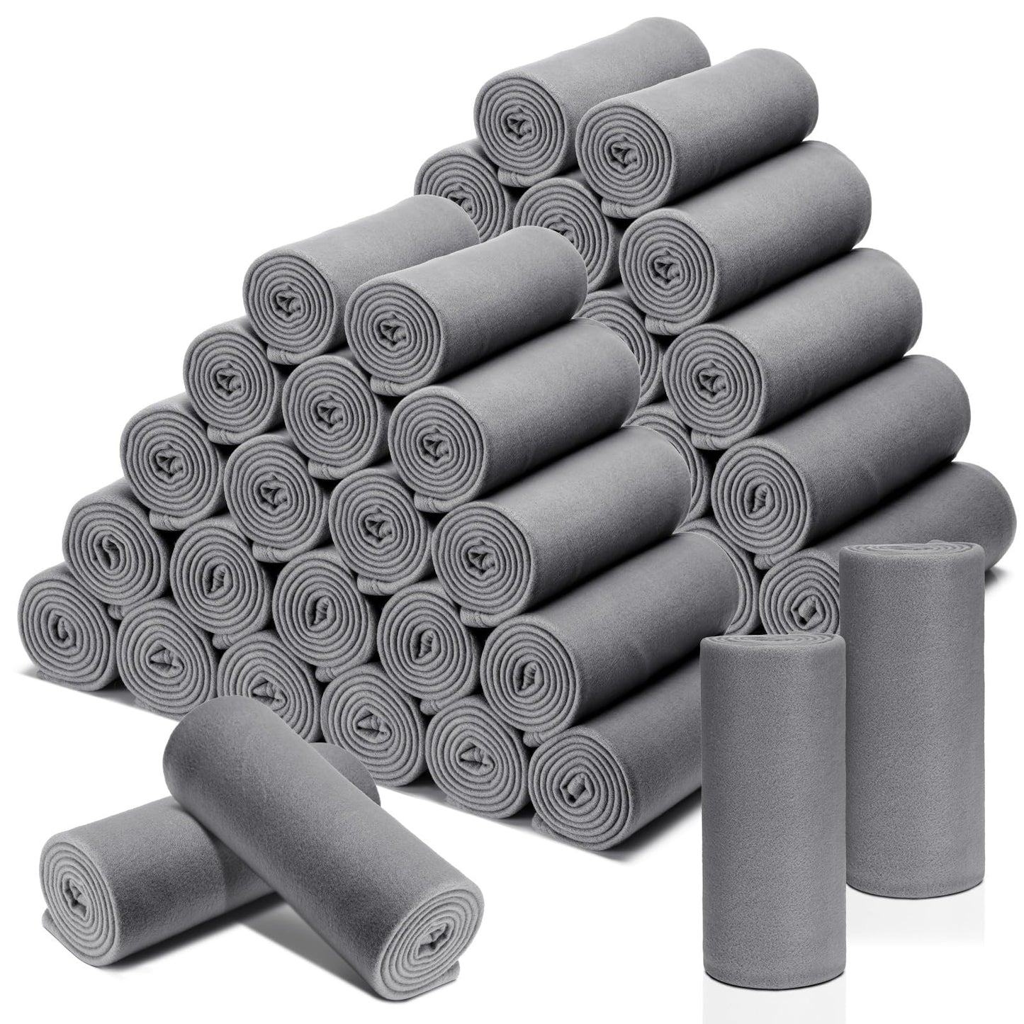 Macarrie 50 Pcs Fleece Blankets Bulk 50 x 60 Inch Soft Fleece Throw Blankets Warm Lightweight for Home Office Wedding Guest Gift Spring Outdoor Camping Travel Homeless Pet Lap Sofa Bed (Gray)