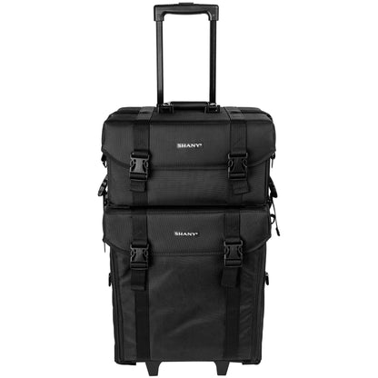 SHANY Makeup Artist Soft Rolling Trolley Cosmetics Case Make up Travel Bag With Beauty Organizer Drawer Bins, TSA Mesh Bag Organizers - Jet Black