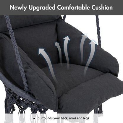 ANOW Hanging Swing Chair with Stand Included, Heavy Duty Hammock Chair with Stand and Removable Padded Cushion, Max 400 Lbs, Dark Grey