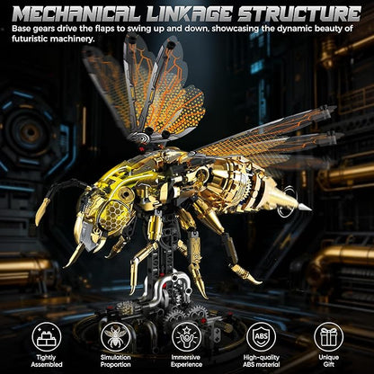 Mechanical Bee Building Blocks Kit for Adult Technic Bee Buildings Set for Adults with LED Light &amp Display Stand Robot Animal Building Toy with Moving Wings for Adults &amp Kids 832Pcs