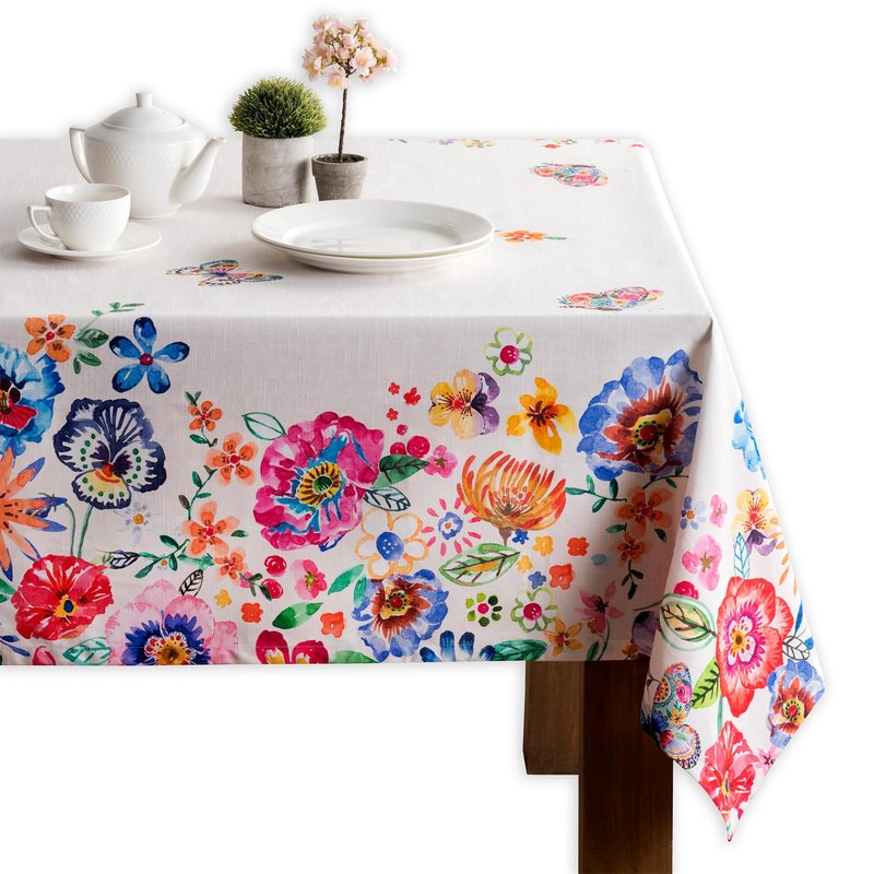 Maison d' Hermine Table Cloth Rectangle Table 100% Cotton 60 x 120 Inches Tablecloth Reusable Decorative for Dining Kitchen Farmhouse Gifts for Mothers Day Spring Summer- Happy Florals - High Summer