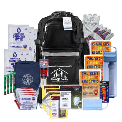 First My Family All-in-One, 72 Hour Bug Out, Emergency Backpack with Survival Gear and First-Aid Supplies.