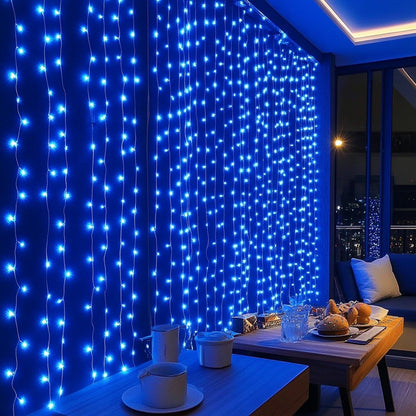 Dazzle Bright 300 LED Curtain String Lights, Waterproof, 8 Lighting Modes, Blue, Model CL-300CC