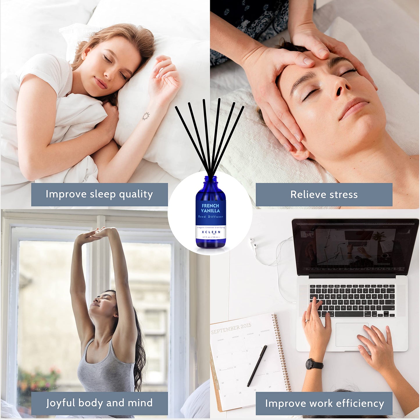 Xcleen Reed Diffuser Set with Sticks 3.7 Oz, Vanilla, Coconut & Milk Scented Fragrance Oil Diffuser for Home Bedroom & Kitchen, Long-Lasting Room Air Freshener, Mind & Body Aromatherapy, Gift Idea