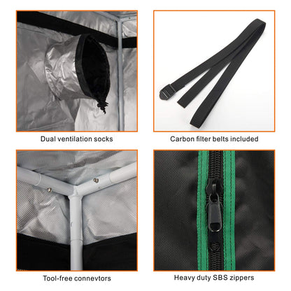 MELONFARM 57"x57"x80'' Grow Tent, High Reflective 600D Diamond Mylar Canvas with Observation Window and Floor Tray for Hydroponic Indoor Plant Growing