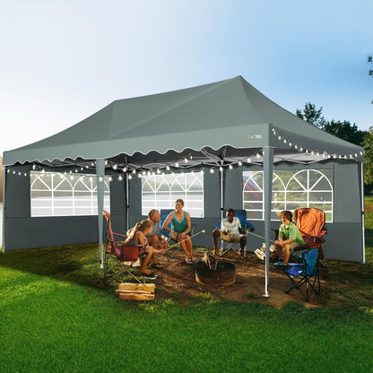 HOTEEL 10x20 Pop Up Canopy Tent with 6 Sidewalls, Waterproof UV50+ Outdoor Shelter for Parties and Events, Easy Setup with Wheeled Bag & 4 Weight Bags, Gray