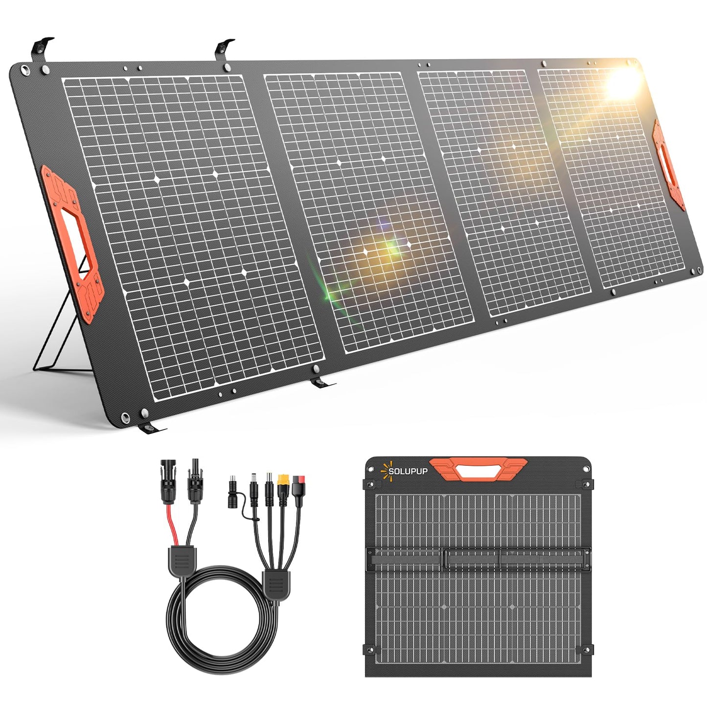 SOLUPUP 200W Portable Solar Panel – 24% High Efficiency Bifacial Solar Panel with MC4 Output, IP65 Waterproof Foldable Solar Charger with Kickstand for Power Station RV Camping Off-Grid and Blackouts