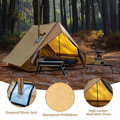 CampRavox Hot Tent with Stove Jack, 4-Season Waterproof Chalet Tent, Easy Setup Weather-Resistant Shelter for Winter Camping & Outdoor Adventures