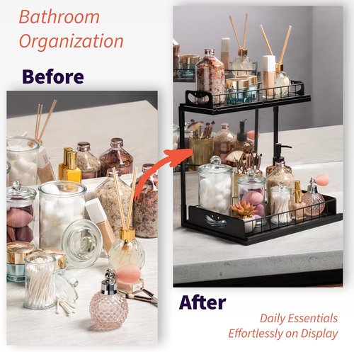 ClearSpace Under Sink Organizer - 2 Pack Pull-Out Cabinet Organizers with Metal Sliding Drawers | Black
