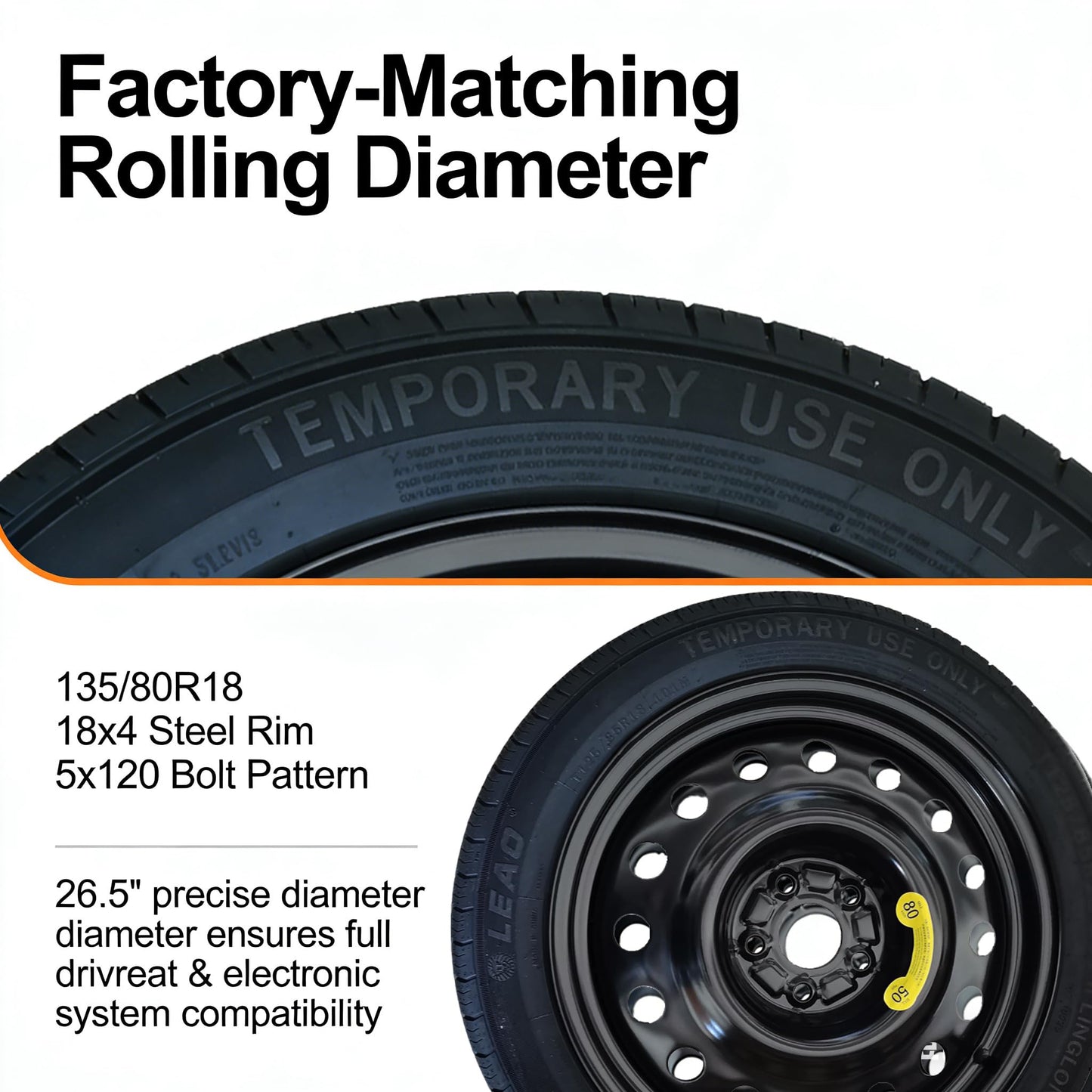 Afolonsh Spare Tire Kit Compatible with 2019-2026 Cadillac CT5 And CT5-V | 135/80R18 Spare Wheel on 18x4 Rim | 5x120 Bolt Pattern | 26.5" Rolling Diameter | Includes Car Jack Kit & Tire Carrying Case