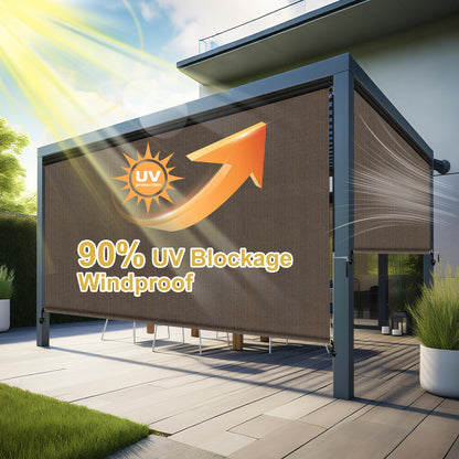 Shade&Beyond Outdoor Premium Roller Shades 4' W x 8' H with Valance, Exterior Roll Up Blinds Shade Cloth for Patio Porch Pergola, Mocha