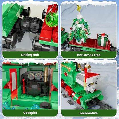 Mould King Christmas Train Building Set Locomotive Model Blocks Kit with Christmas Tree RC Toy Train Sets for Boys Kids and Adults 12039 App and Remote Control Steam Train with Motor (922 Pieces)