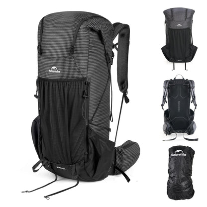 Naturehike 45L Rock 2.0 Upgraded Internal Frame Hiking Backpack for Outdoor Camping Travel Backpacking, Ultralight with Rain Cover Backpack for Adults(Black/L/45L)