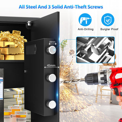 Large Home Safe 3.3 Cuft, Digital Security Safe Box with Smart Alarm System, Wall & Floor Mount Anti-Theft Safe, Removable Shelf & Mute Mode, Safe for Documents, Jewelry, Cash & Valuables