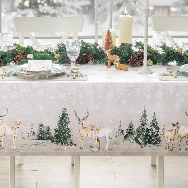 Maison d' Hermine Table Cloth Rectangle Table 100% Cotton 54 x 72 Inches Fall Tablecloth Reusable Everyday Use for Thanksgiving Christmas Decorations Dining Farmhouse Party (Deer in The Woods)