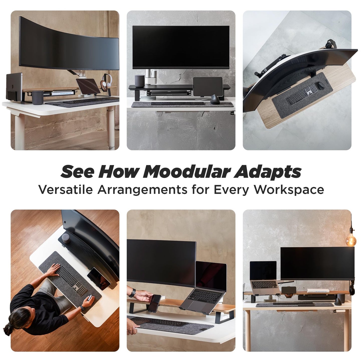 ULTRARM Moodular Wooden Monitor Stand 45.6” (116cm) Large Desk Organizer with Metal Slide Rails for Drawer, Tray, Laptop, Tablet, Phone & Headphones Customizable Riser for Organized Workspace Walnut