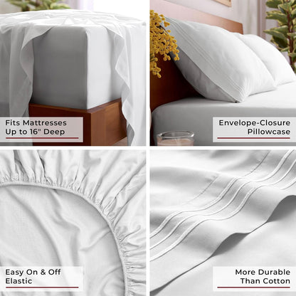 Mellanni Full Sheets Set - 4 PC Hotel Luxury Bedding | Extra Soft, Cooling, Wrinkle-Resistant (Full, White)