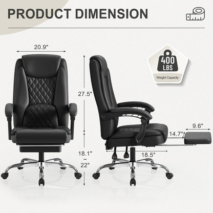Homall Executive Home Office Chair with Lumbar Support,400lbs Adjustable Ergonomic High Back Office Chair Reclining Managerial Chair for Home Office (Black)