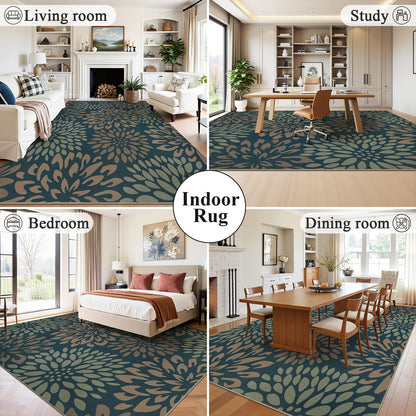 HEBE Easy Jute Area Rugs 8x10ft, Large Outdoor Rug for Patios Non Slip Washable, Floral Floor Carpet for Indoor Outdoor Bedroom Dining Room Balcony Porch