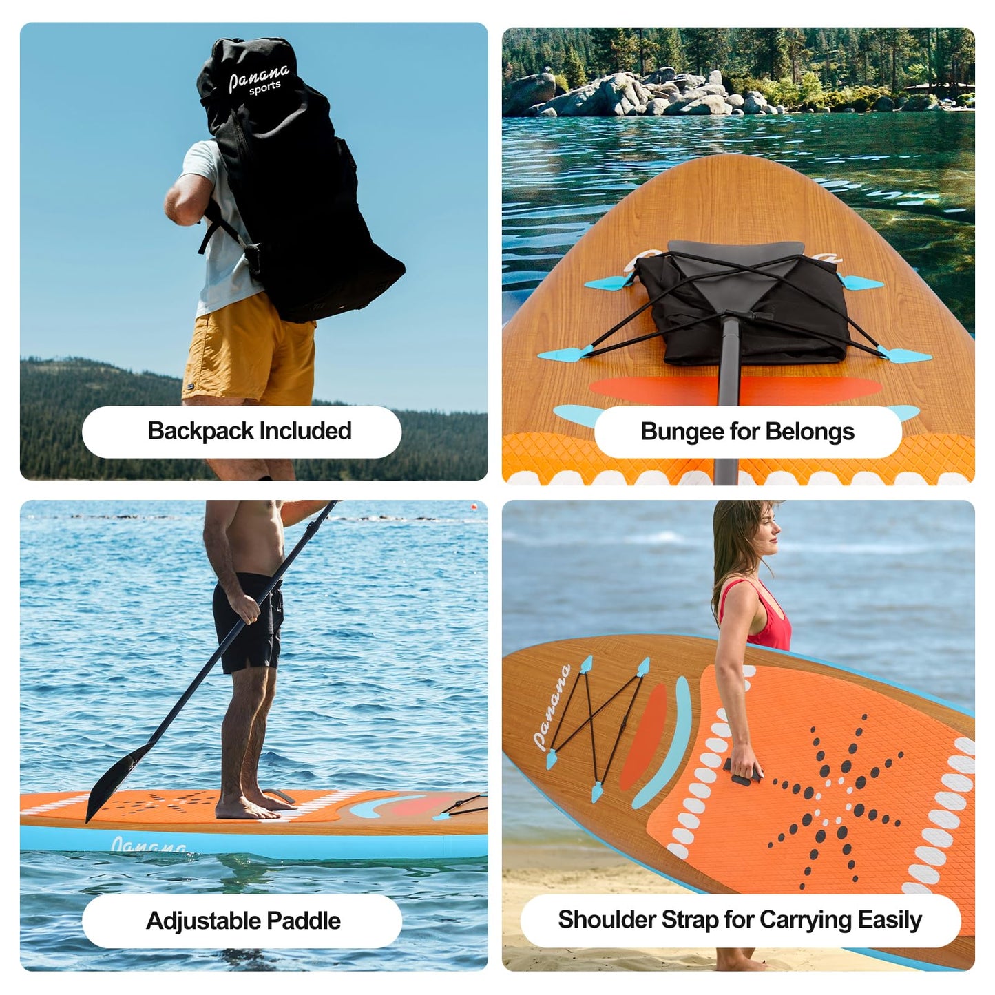 Panana Inflatable Stand Up Paddle Board 10' x 30'' x 6'' iSUP with Accessories Kit, Non-Slip Deck Paddleboard for Adults Beginners Youth, Includes Paddle Pump Fins Leash Backpack