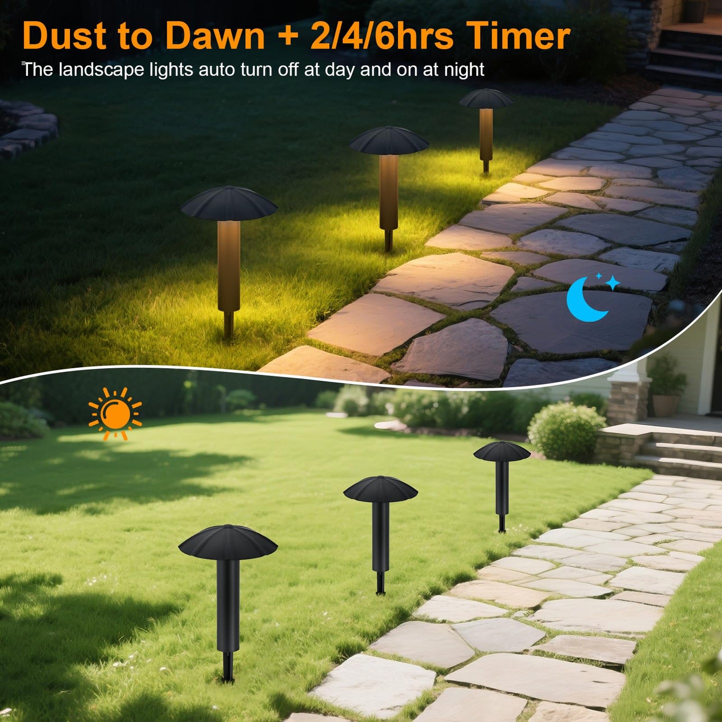 ALYFC 8 Pack Low Voltage Landscape Lighting Kit: All-in-One-Set Easy Setup - Dusk to Dawn Auto On/Off &Timer - 3W Outdoor Waterproof Metal Pathway Lights for Garden Yard Walkway Driveway