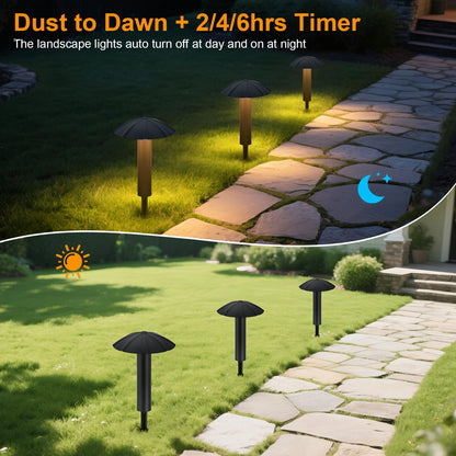 ALYFC 8 Pack Low Voltage Landscape Lighting Kit: All-in-One-Set Easy Setup - Dusk to Dawn Auto On/Off &Timer - 3W Outdoor Waterproof Metal Pathway Lights for Garden Yard Walkway Driveway
