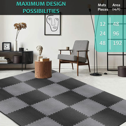 Puzzle Exercise Mat with 24 Tiles Interlocking Foam Mats, EVA Foam Floor Tiles, Protective Flooring Mats Interlocking for Gym Equipment and Cushion for Workouts