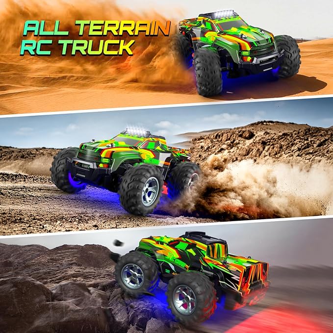 Remote Control Car for boys 1:16 Scale All Terrain RC CarsHigh Speed 25Km/h Fast Car with Colorful Led Light and spray 2x1300mAh Rechargeable Battery RC Truck Toy Car Gift for Teen Boys Girl Kids
