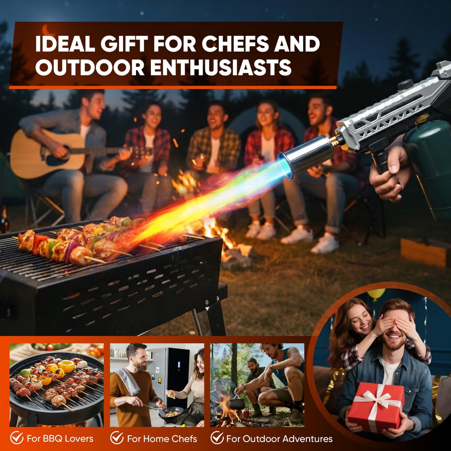 Sakerplus Propane Torch, 3272°F High Power Torch Gun with Adjustable Flame & Safety Lock, Heavy Duty Blow Torch for BBQ, Sous Vide, Steak Searing, Campfire & Charcoal Starter (Tank Not Included)