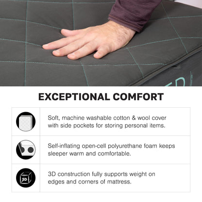 Exped LuxeMat Duo LW+ - Self Inflating Luxury Sleeping Mat, 4” Foam Pad, Pump Included