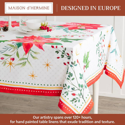 Maison d' Hermine Table Cloth Square Table 100% Cotton 60 x 60 Inches Fall Tablecloth Reusable Everyday Use for Thanksgiving Christmas Decorations Dining Farmhouse Party (Poinsettia Christmas)