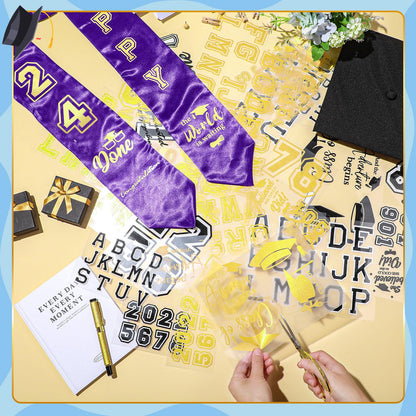 Spakon Unisex Adult Plain Graduation Stole with a to Z Letter 0 to 9 Number Graduation Pattern Badge Decorate Repair Patches(Purple)