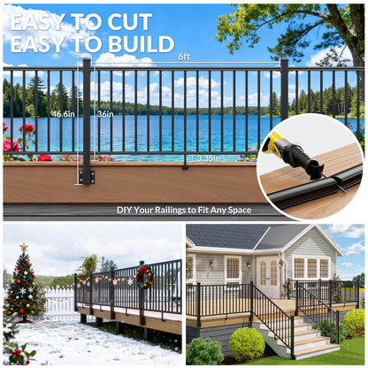 Egadis 2 Pack 36in H x 6ft W Side Mount Aluminum Deck Railing Kit, Black Textured Powder-Coat Finish Fascia Mount Modular Rail System for Outdoor Decks, Porches & Balconies (2 Post, 2 Panel)