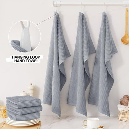 Homaxy Premium Kitchen Towels (18"x 28", 6 Pack), Large 100% Cotton Kitchen Hand Towels, Ultra Absorbent Ribbed Terry Tea Towels Set with Hanging Loop, Grey