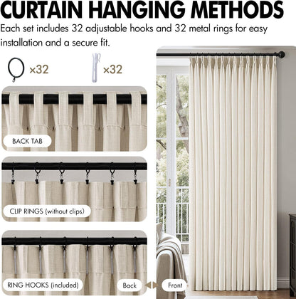 MIULEE Pinch Pleated Linen Curtains - 90-Inch Ivory Cream Semi-Sheer Drapes | 4 Panels for Light Filtering Privacy