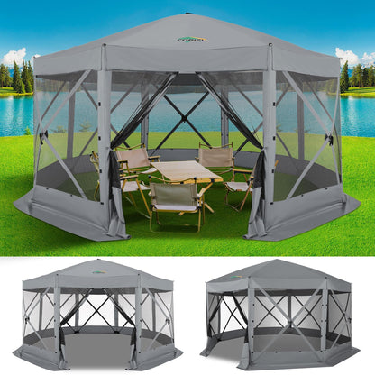 COBIZI 15x15 FT Pop Up Gazebo - Canopy Tent, Large Gazebos On Clearance with Sidewalls, Screened in Gazebo,carpas para Patio,Portable Screen Tents for 12-15 Persons Outdoor Camping, Backyard,Gray