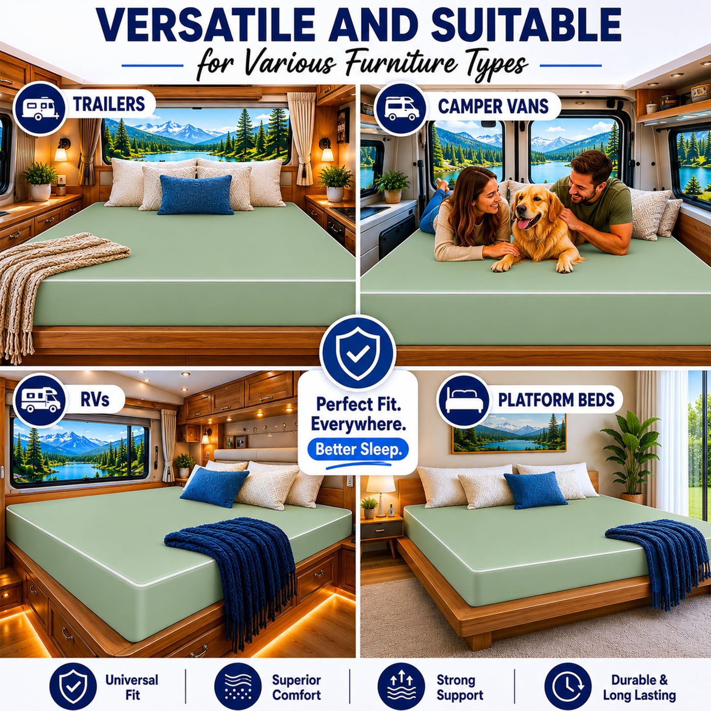 Greaton, 10-Inch Gel Memory Foam RV Mattress Replacement with Vinyl Cover, Medium Firm & Waterproof, Travel Camper Trailer Truck and Bunk, Pressure-Relief Support, Made in USA, 75" x 34"