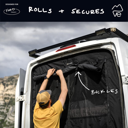 VanEssential Medium ROOF Rear Door Bug Screen Designed for Ford Transit - Center Zipper Closure